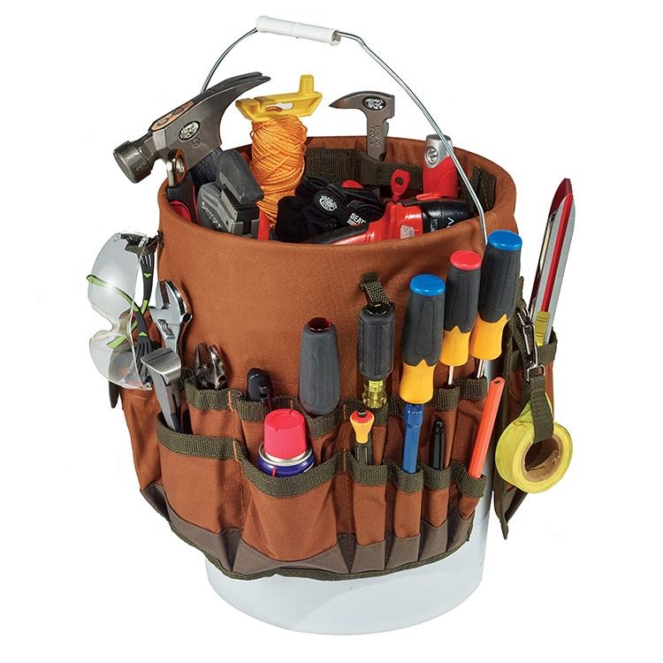 Gardening Tool Bag, 600D Oxford, Durable Round Barrel Tool Organizer, Barrel, Tool Rack, Brown