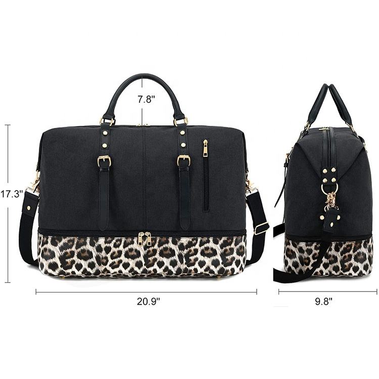 Leopard Print Weekend Bag, Women's Stylish Duffle Bag, Handbag, Overnight Bag, Leather & Canvas, Luxury Travel Weekend Bag
