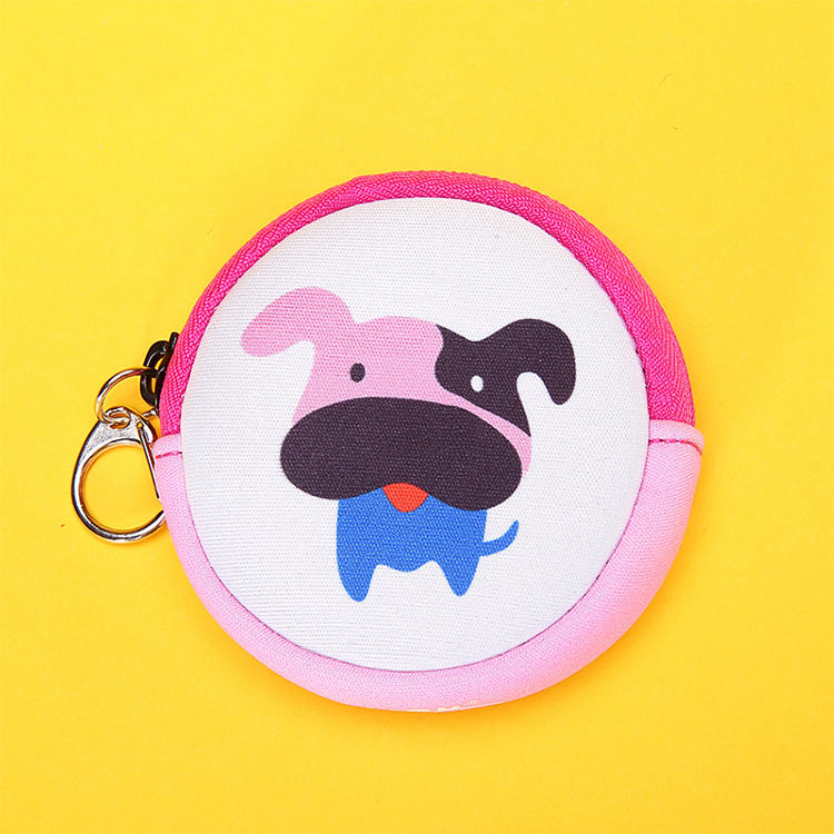 Small Zipper Round Cute Coin Purse, Neoprene Cartoon Coin Bag